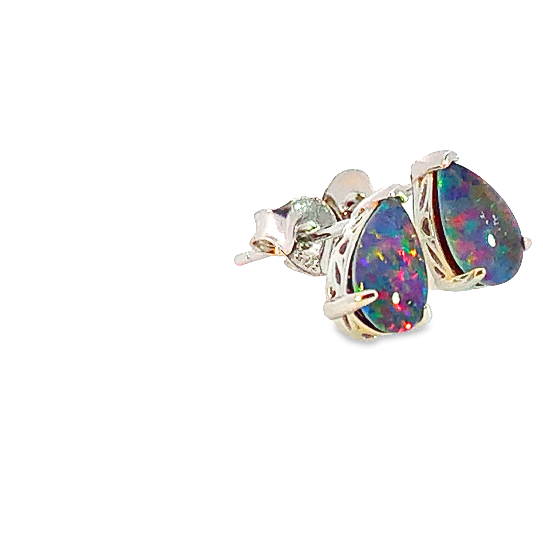 Sterling Silver 8x5mm Pear shape Opal triplet studs - Masterpiece Jewellery Opal & Gems Sydney Australia | Online Shop