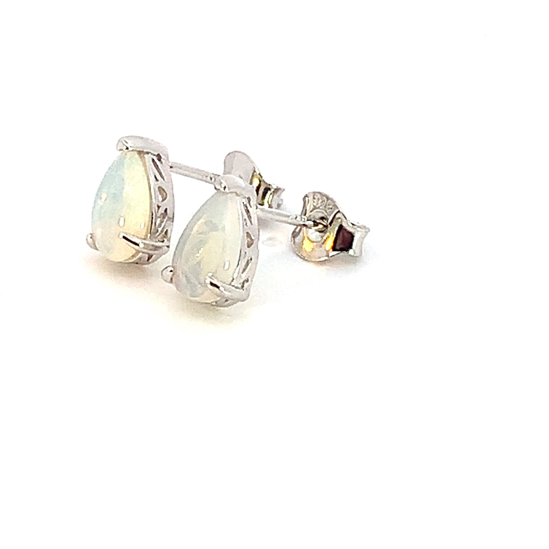 Sterling Silver 8x5mm Pearshape White Opal studs - Masterpiece Jewellery Opal & Gems Sydney Australia | Online Shop