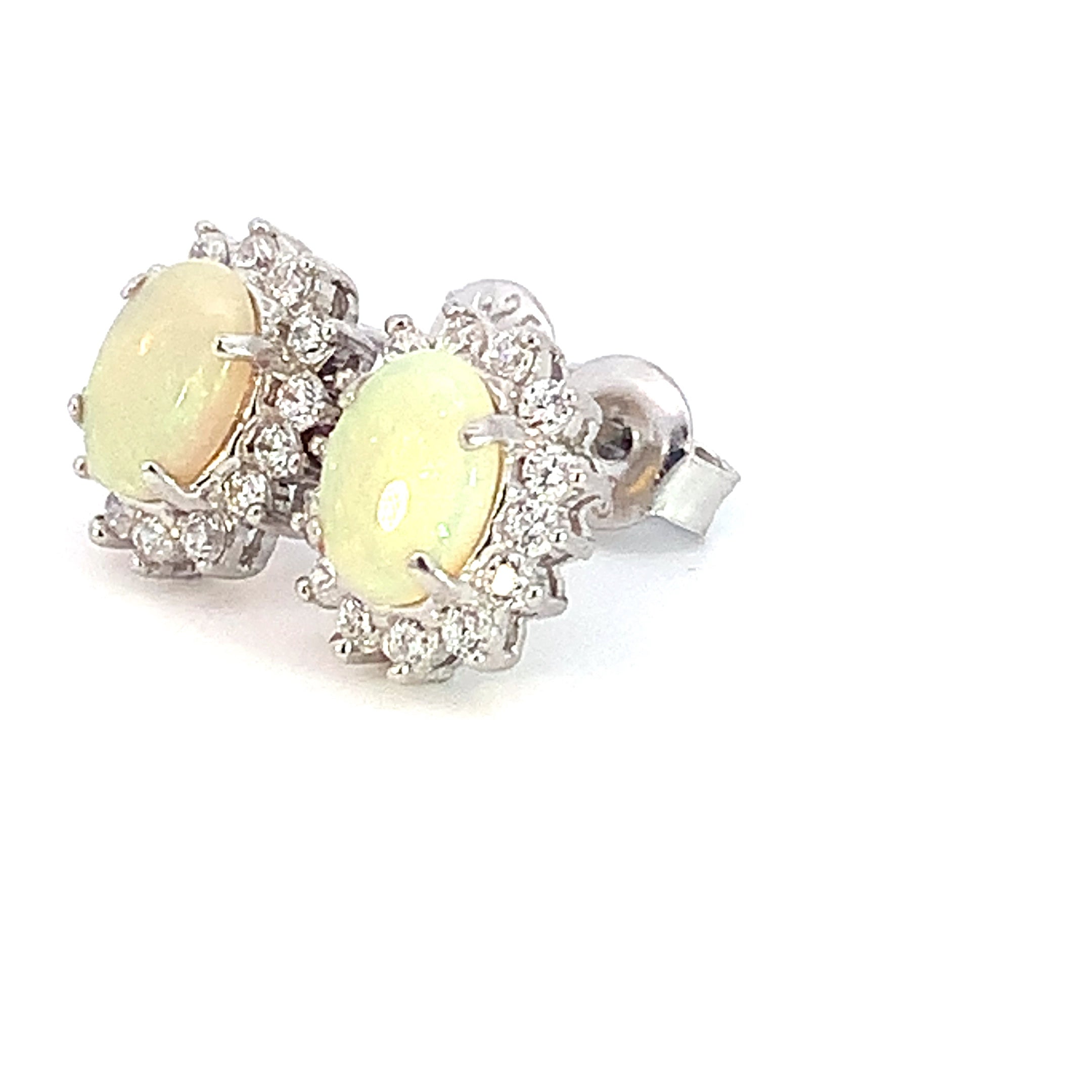 Sterling Silver 7x5mm White Opal cluster earrings - Masterpiece Jewellery Opal & Gems Sydney Australia | Online Shop