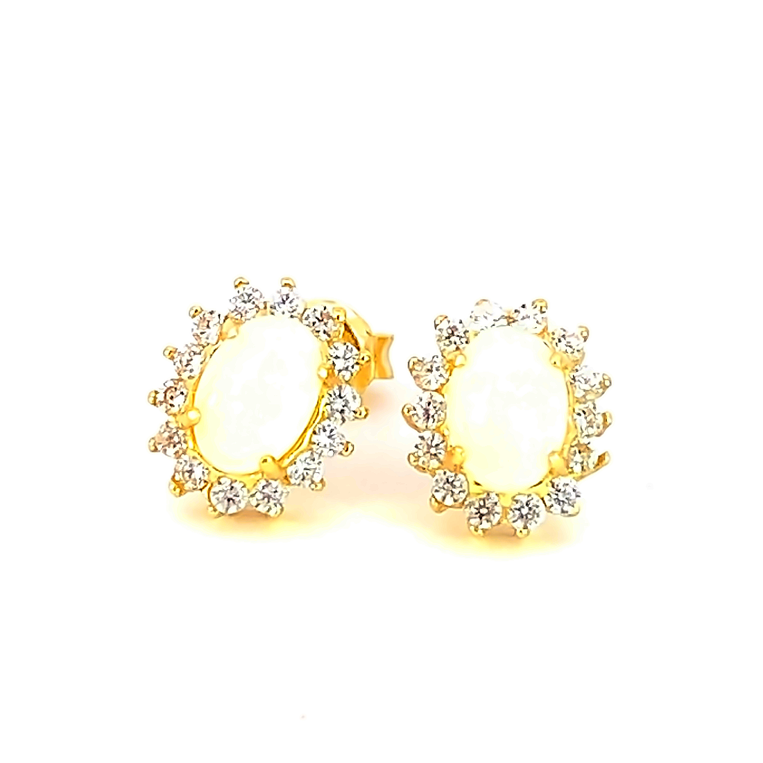 Gold Plated silver cluster 7x5mm White Opal earrings - Masterpiece Jewellery Opal & Gems Sydney Australia | Online Shop