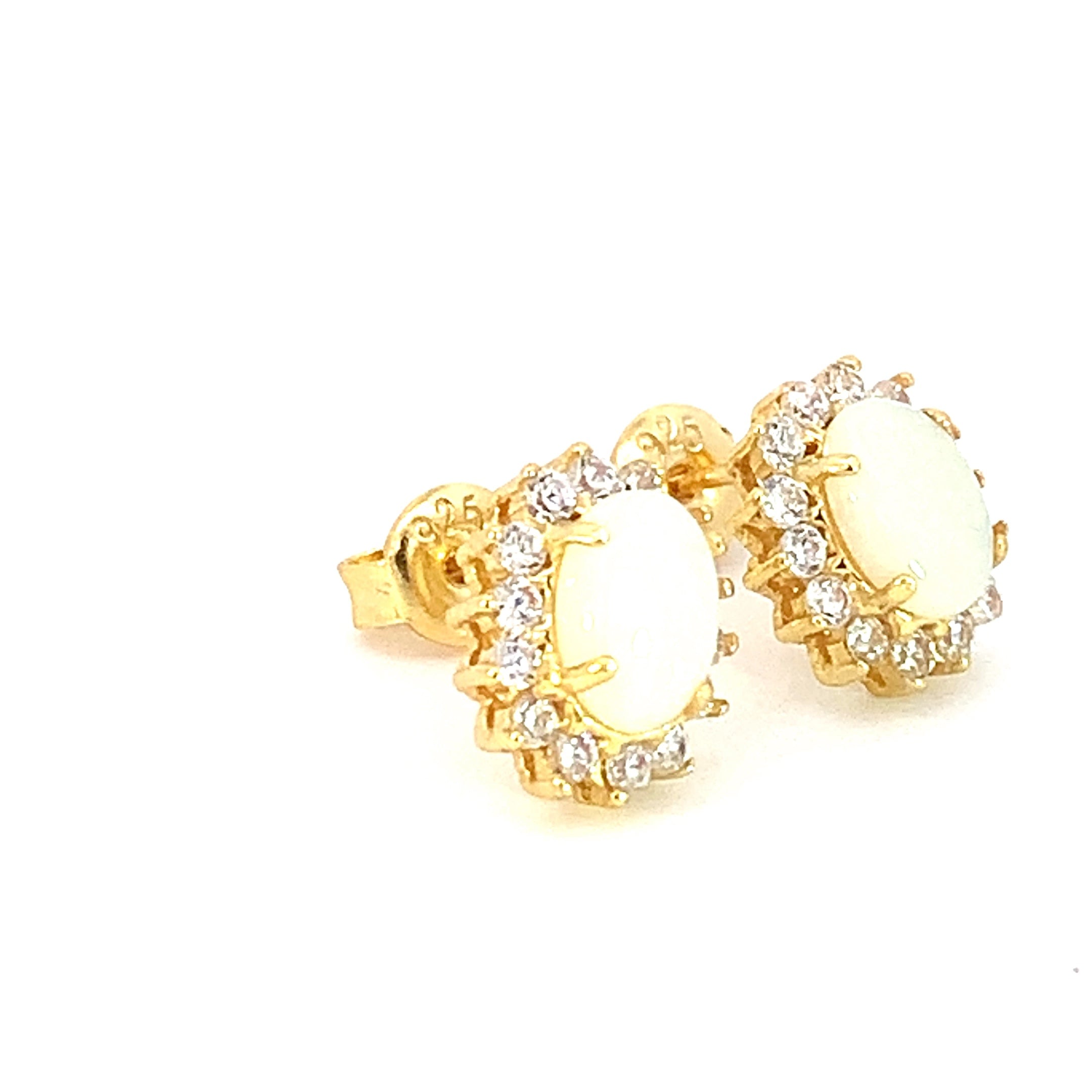 Gold Plated silver cluster 7x5mm White Opal earrings - Masterpiece Jewellery Opal & Gems Sydney Australia | Online Shop
