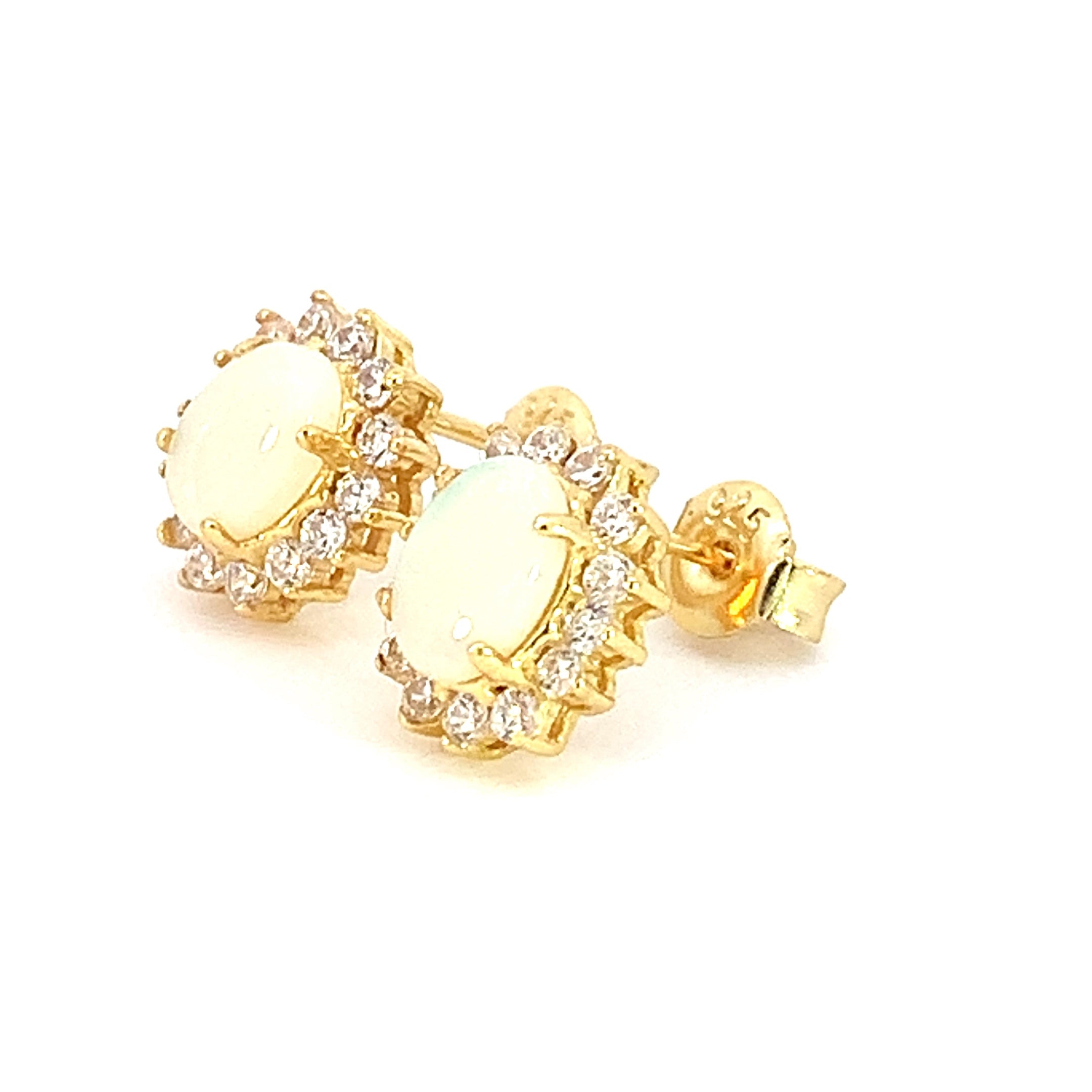 Gold Plated silver cluster 7x5mm White Opal earrings - Masterpiece Jewellery Opal & Gems Sydney Australia | Online Shop