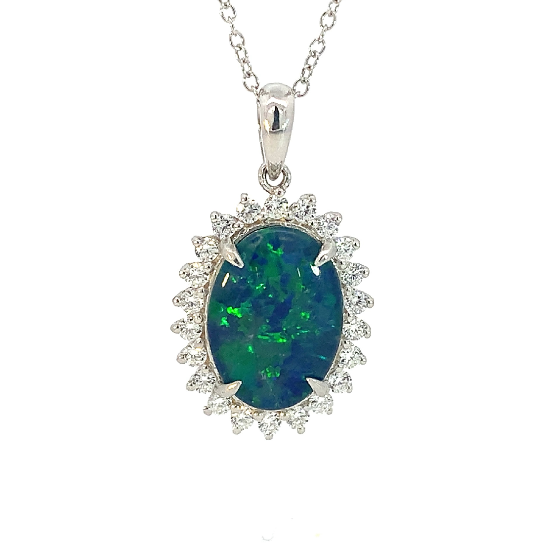 Sterling Silver Opal Necklace with 14x10mm triplet cluster design pendant - Masterpiece Jewellery Opal & Gems Sydney Australia | Online Shop