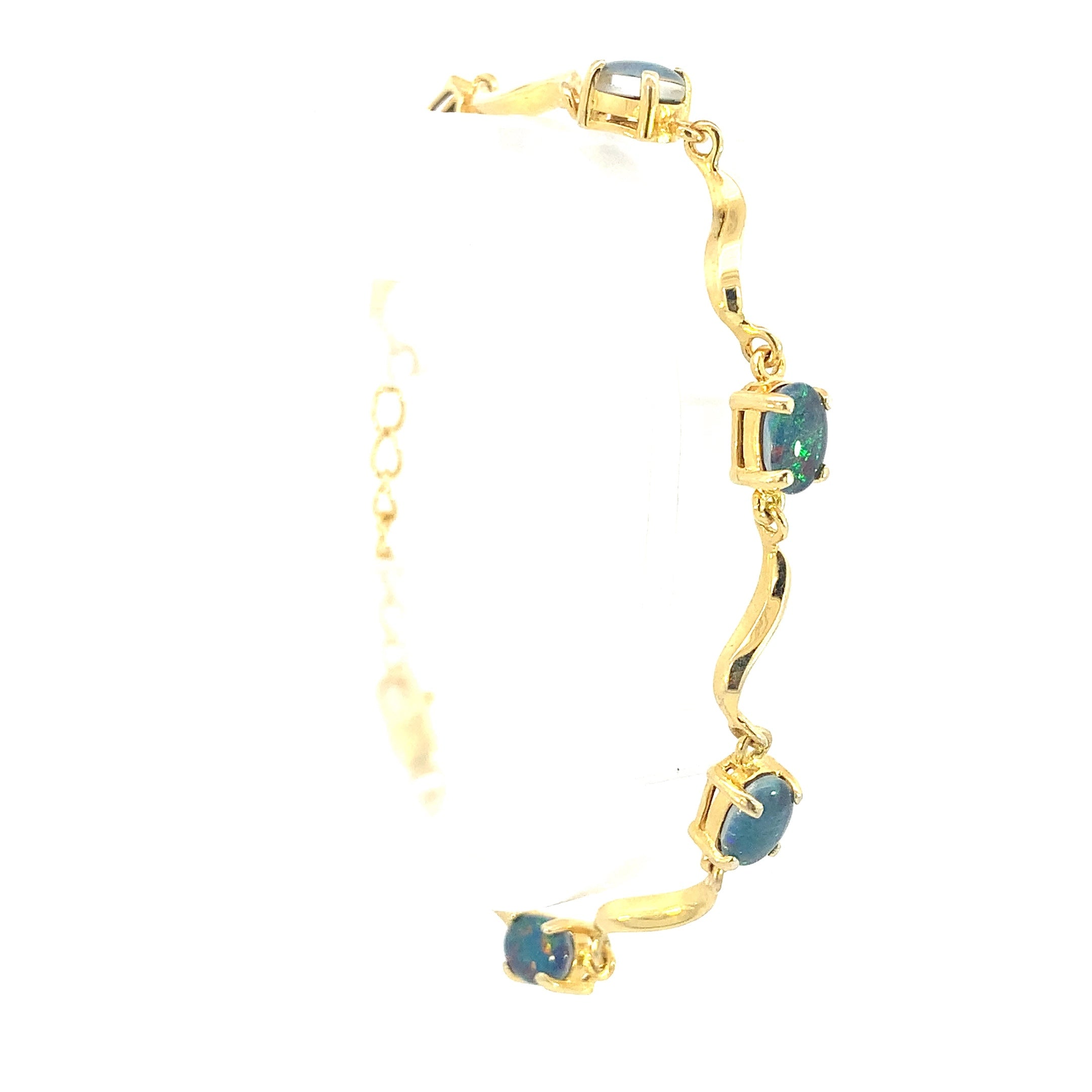 Silver Wave Opal Bracelet - Blue & Black 7x5mm Triplet - Sterling Silver for Women - Ladies Bracelet - Jewelry - Masterpiece Jewellery Opal & Gems Sydney Australia | Online Shop
