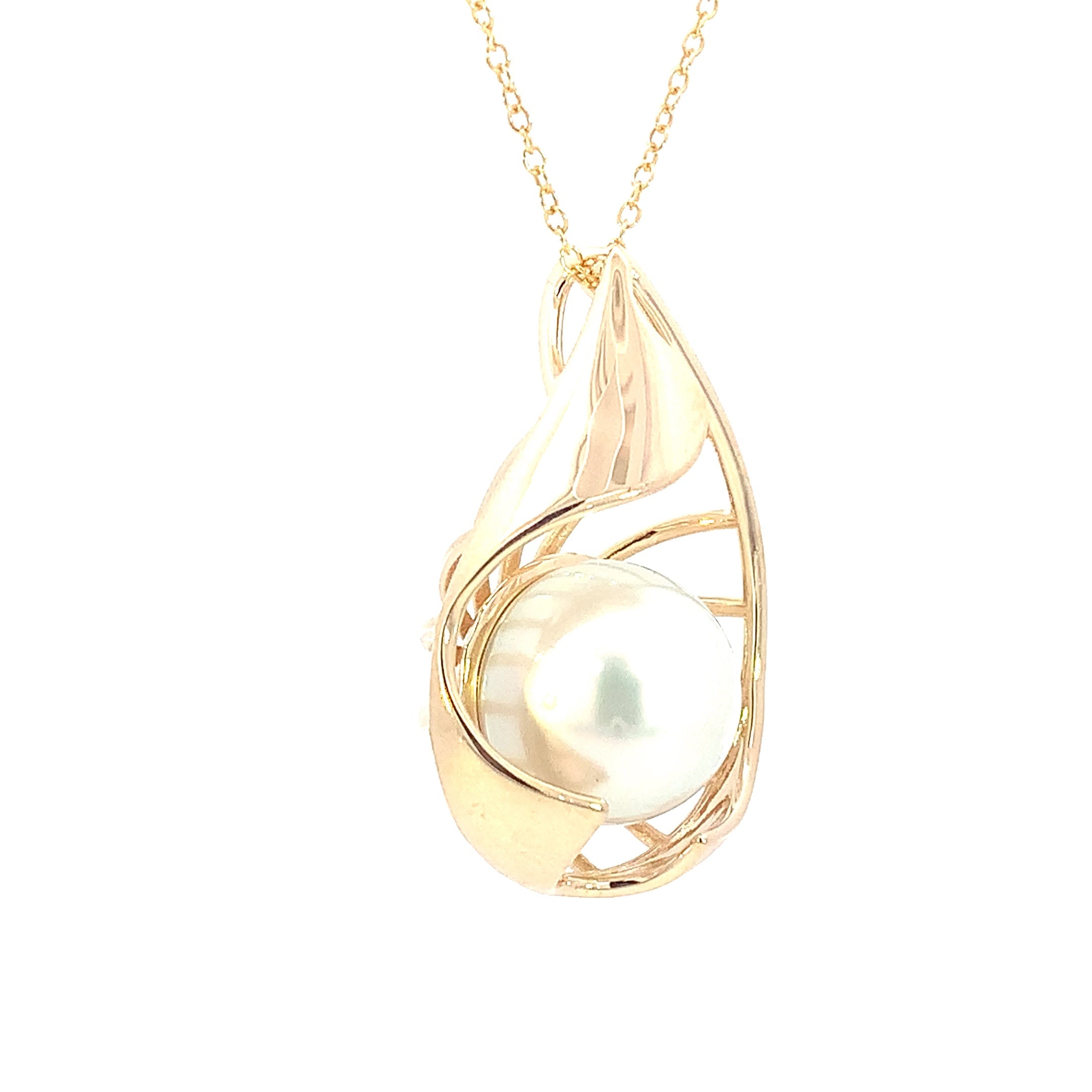 9kt Yellow Gold South Sea 12.5-13mm Pearl Spiral pendant - Masterpiece Jewellery Opal & Gems Sydney Australia | Online Shop