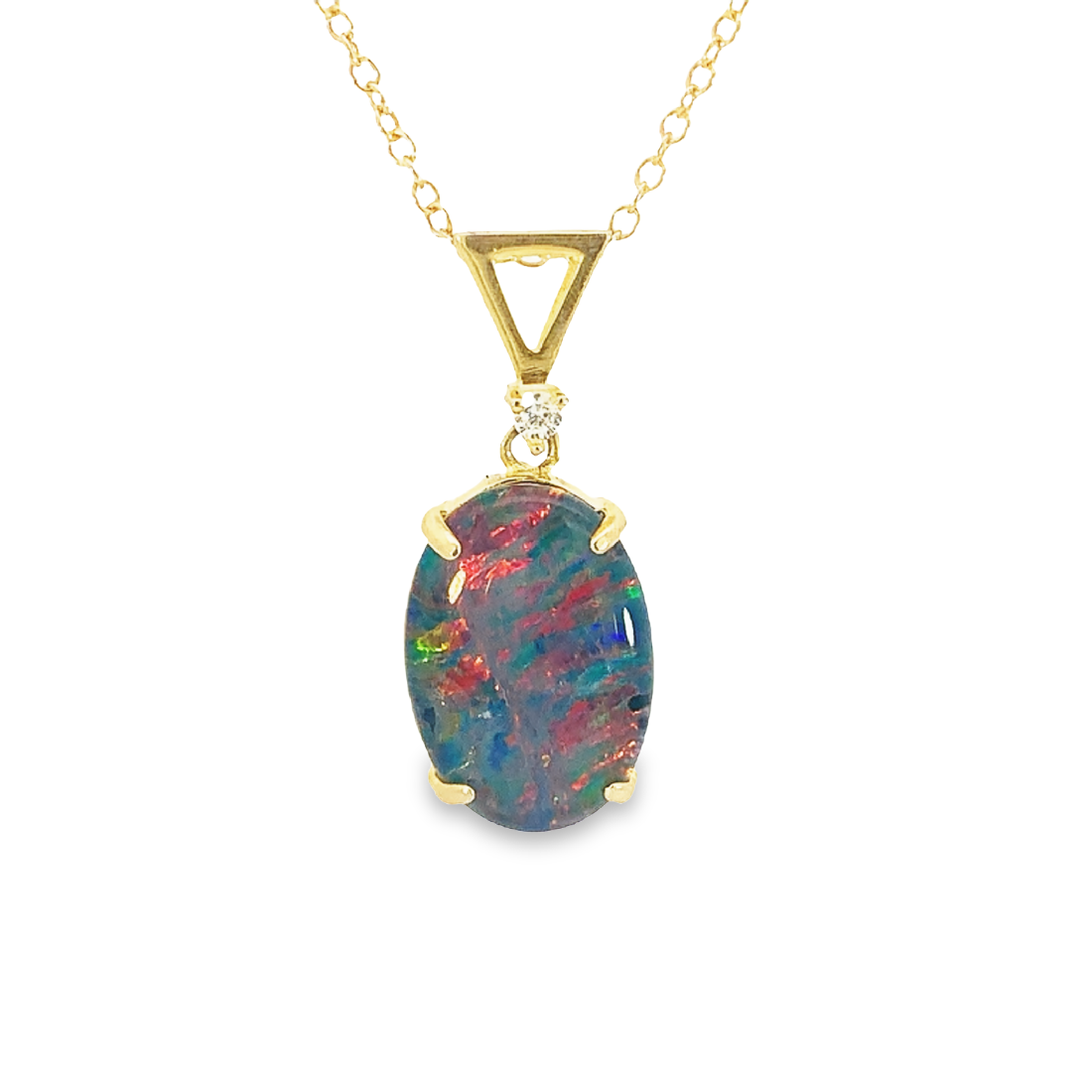 Sterling Silver Gold plated 14x10mm Opal triplet triangle loop pendant - Masterpiece Jewellery Opal & Gems Sydney Australia | Online Shop