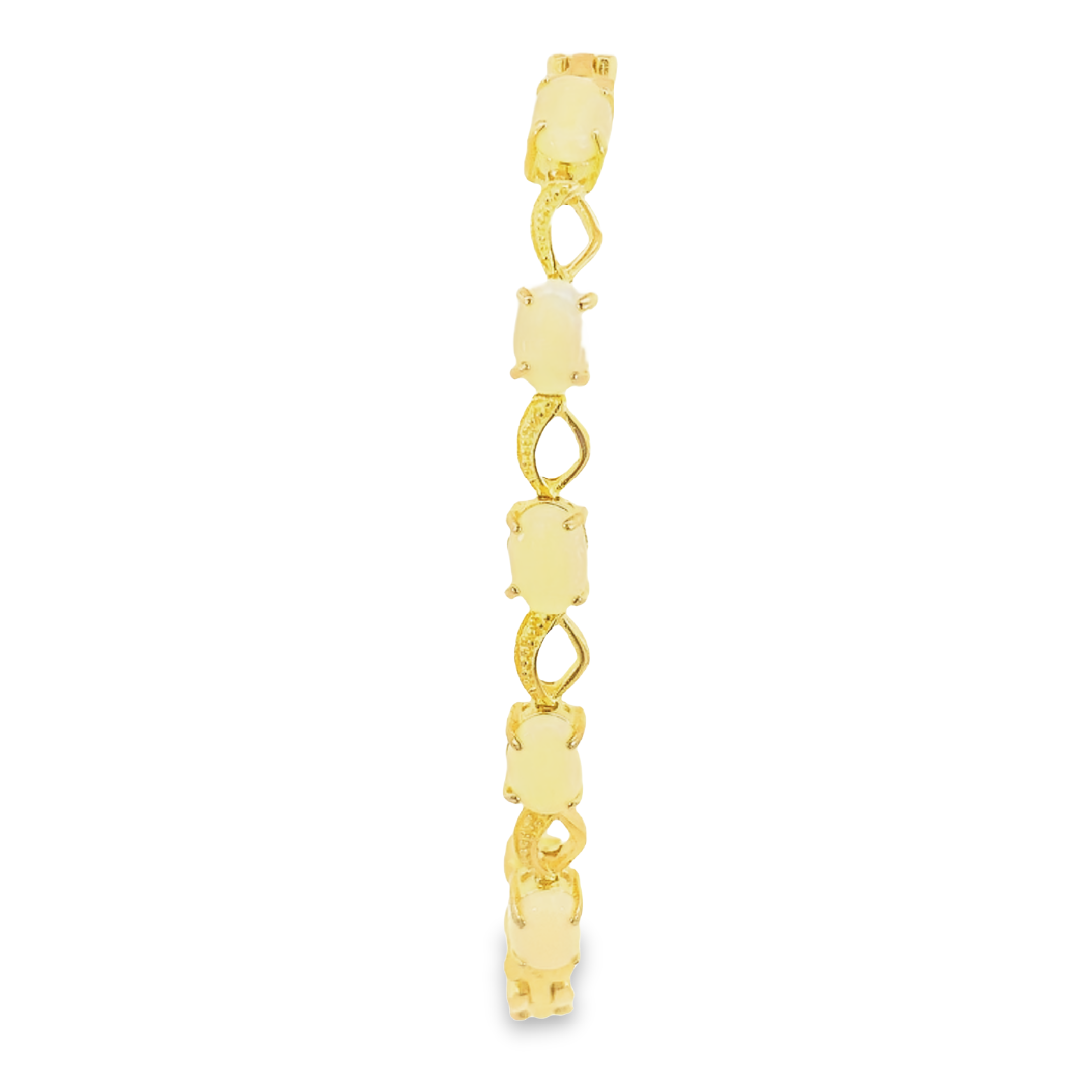 Gold Plated Sterling Silver patterned bracelet with 7x5mm White Opals - Masterpiece Jewellery Opal & Gems Sydney Australia | Online Shop