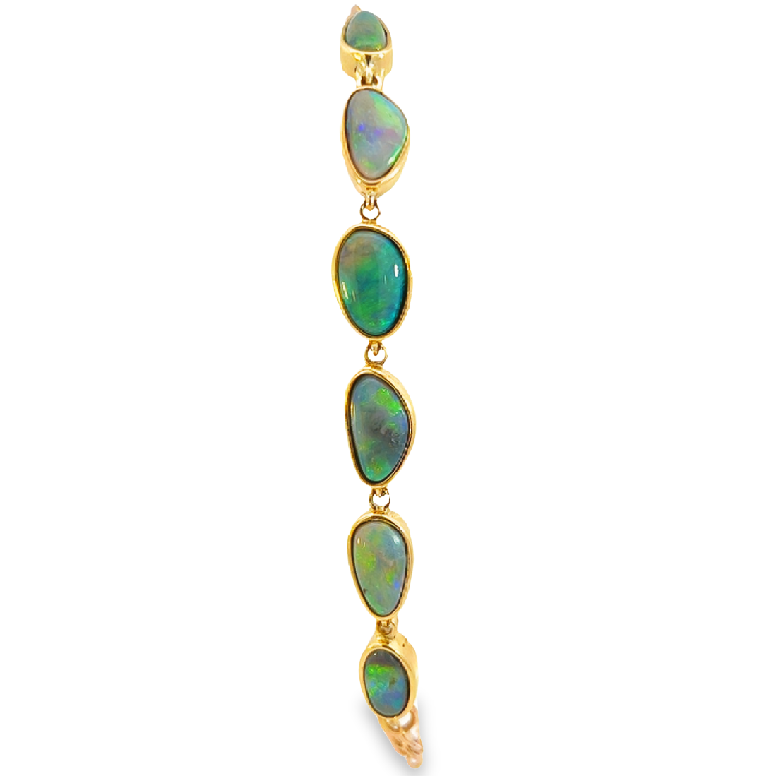 One 9kt Yellow gold bracelet with 5.32ct black Opals bezel set - Masterpiece Jewellery Opal & Gems Sydney Australia | Online Shop