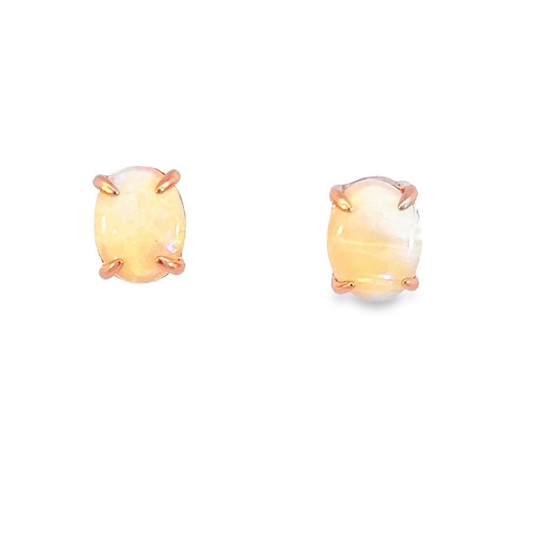 Rose Gold plated Sterling Silver White Opal studs 9x7mm pair - Masterpiece Jewellery Opal & Gems Sydney Australia | Online Shop