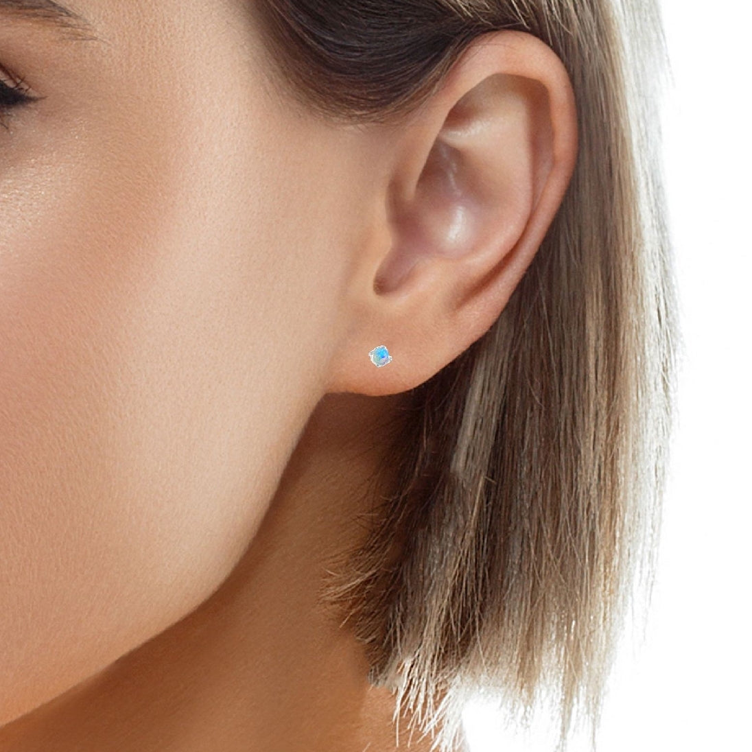 One pair of 9kt White Gold 3.5mm Crystal Opal earrings studs - Masterpiece Jewellery Opal & Gems Sydney Australia | Online Shop