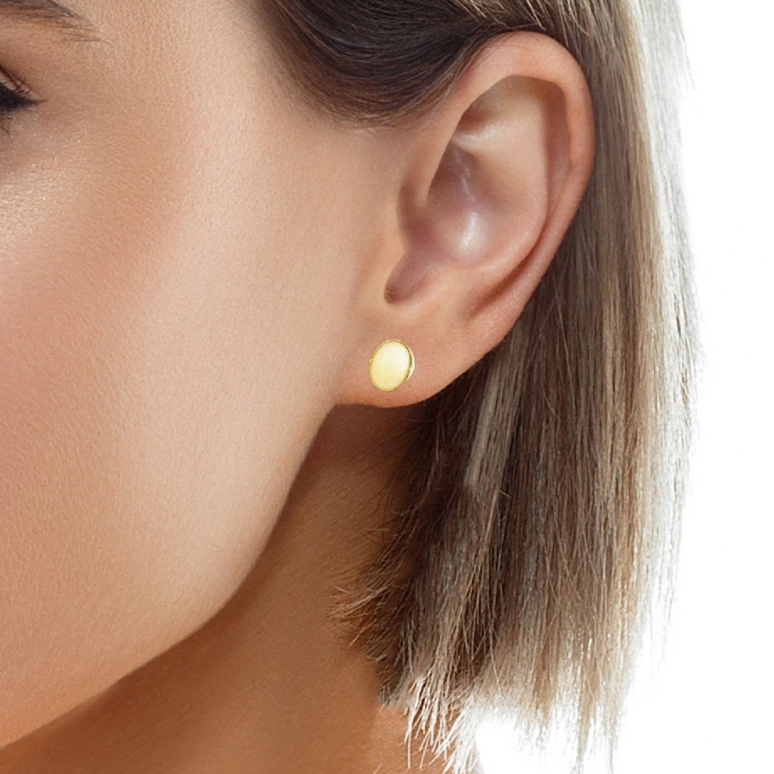 One pair of Gold plated sterling silver 8x6mm White Opal earrings bezel set - Masterpiece Jewellery Opal & Gems Sydney Australia | Online Shop