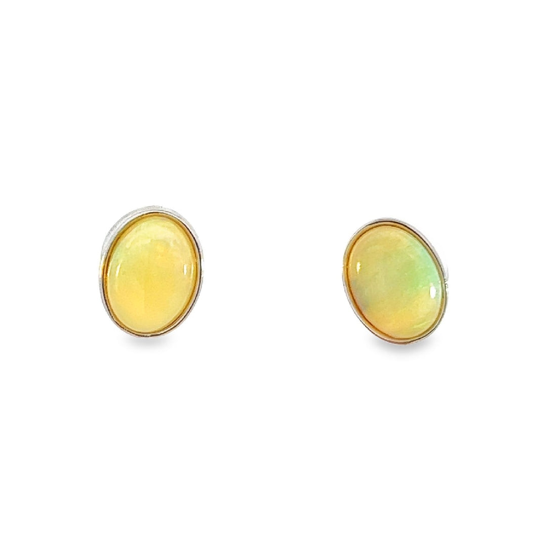 Sterling Silver 8x6mm White Opal earrings bezel set studs - Masterpiece Jewellery Opal & Gems Sydney Australia | Online Shop