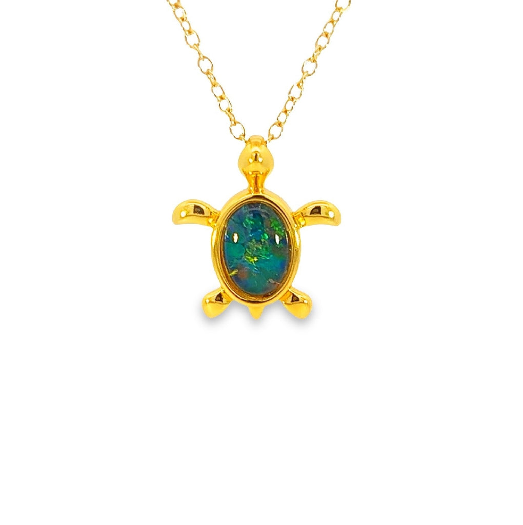 Gold plated sterling silver 7x5mm triplet Opal turtle pendant - Masterpiece Jewellery Opal & Gems Sydney Australia | Online Shop