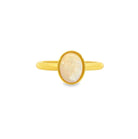 Gold plated sterling Silver 9x7mm White Opal ring solitaire bezel set - Masterpiece Jewellery Opal & Gems Sydney Australia | Online Shop