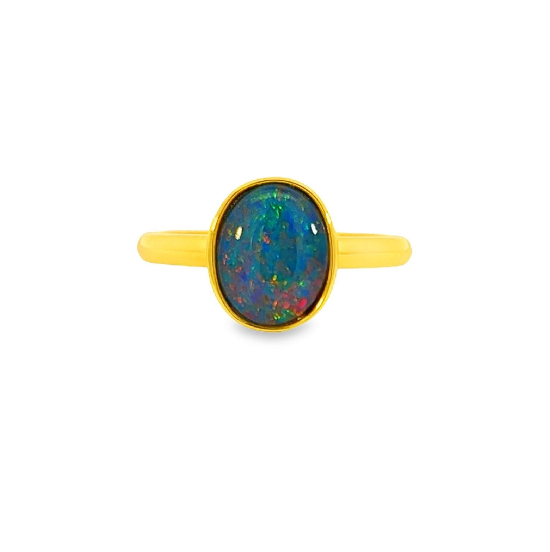 Gold-Plated Silver Ring with 10x8mm Triplet Opal - Bezel Set, Handcrafted Gemstone Jewelry, Perfect Gift for Her, Opal Ring - Masterpiece Jewellery Opal & Gems Sydney Australia | Online Shop