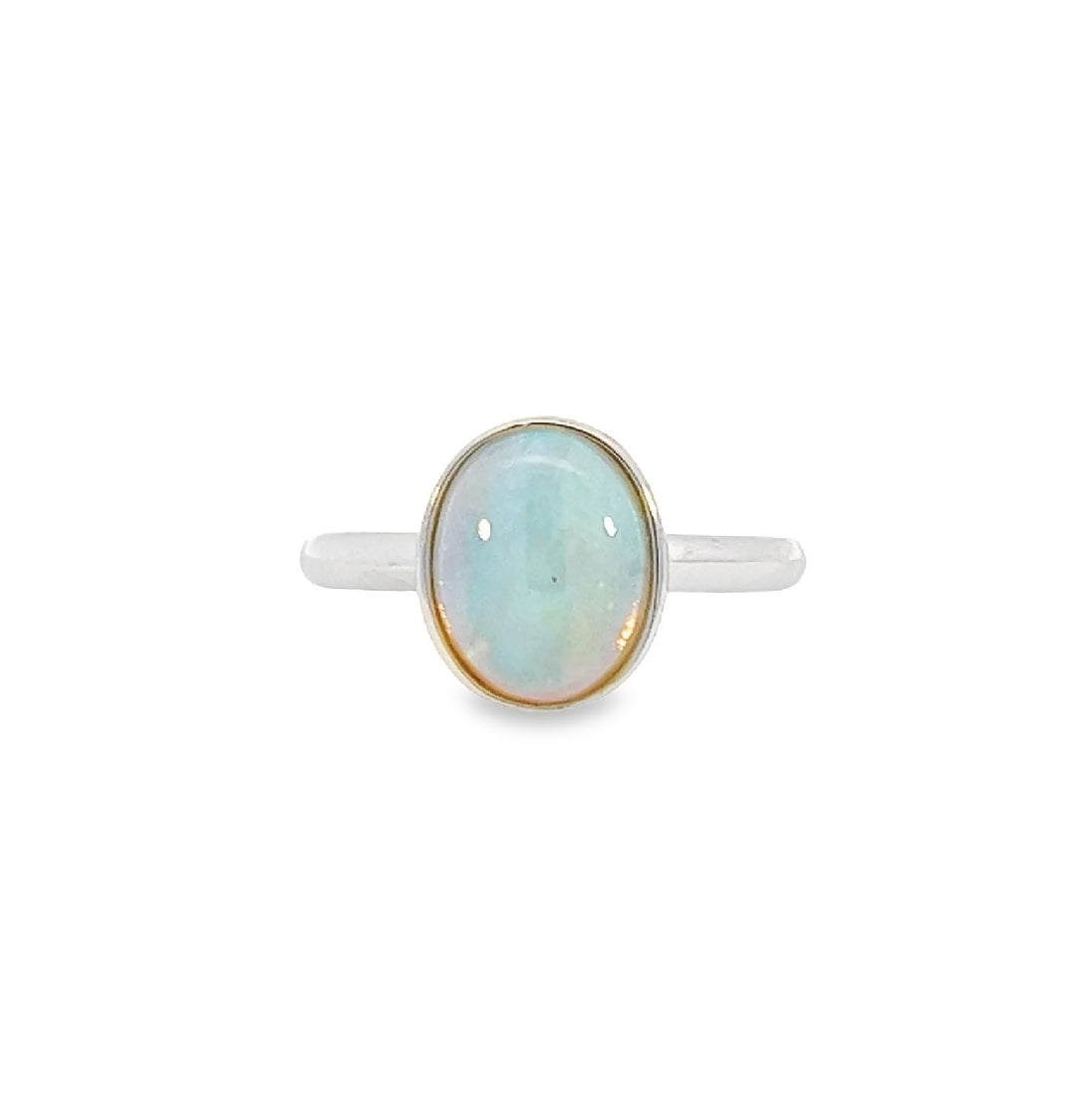 Sterling Silver Solitaire Ring - 10x8mm White Opal, Bezel Set, Minimalist Gemstone Jewelry, Ideal Gift for Her, Opal Ring - Masterpiece Jewellery Opal & Gems Sydney Australia | Online Shop