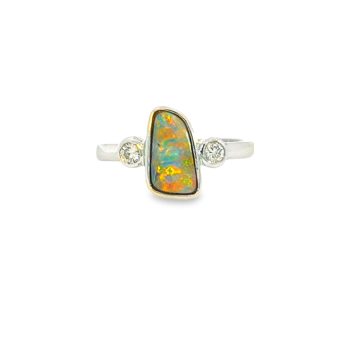 14kt White Gold Boulder Opal 1.8ct and Diamond Opal ring - Masterpiece Jewellery Opal & Gems Sydney Australia | Online Shop