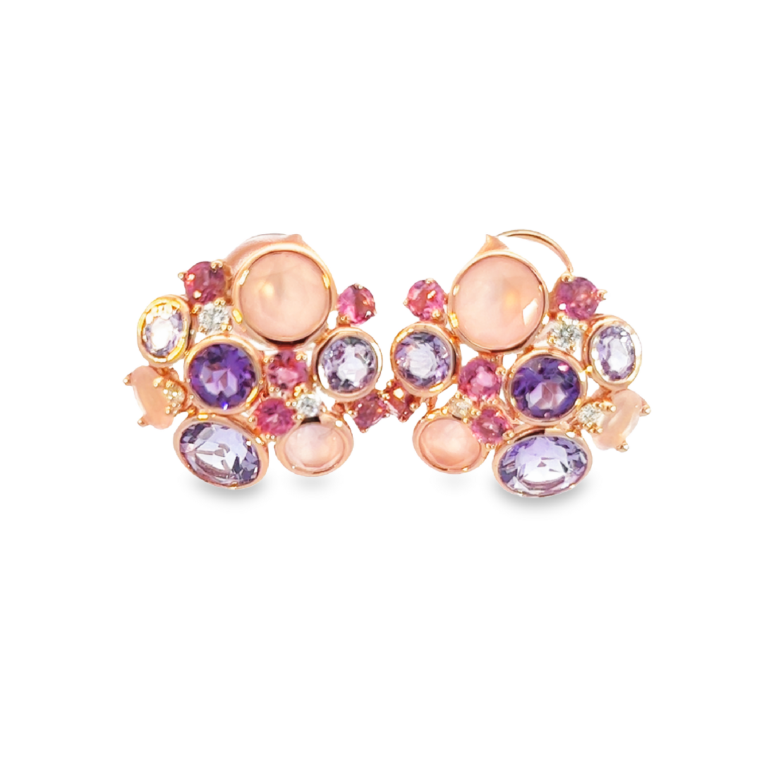 18kt Rose Gold Multi Colour gems and Diamond studs - Masterpiece Jewellery Opal & Gems Sydney Australia | Online Shop