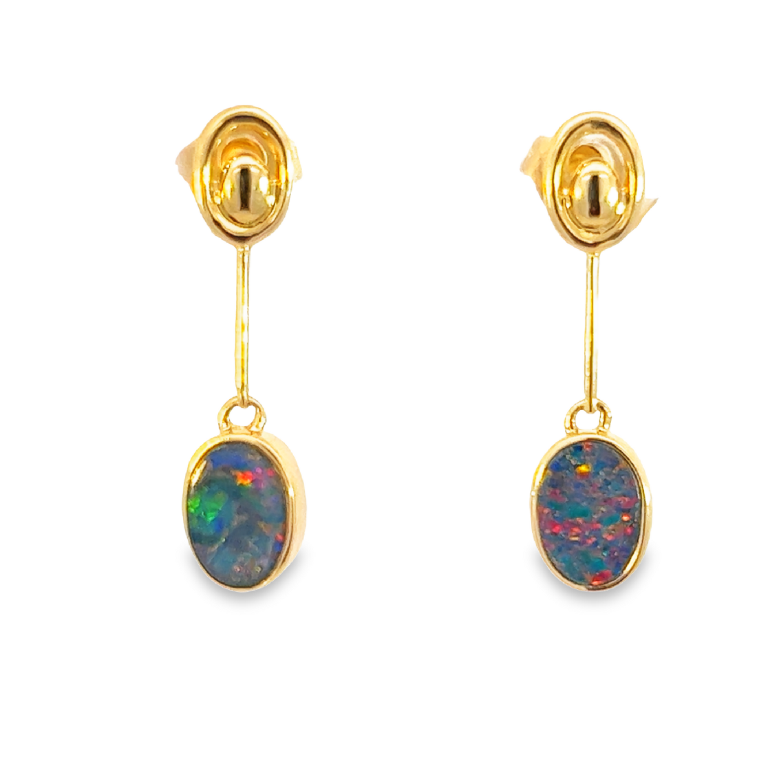 14kt Yellow Gold drop earrings Opal doublets 1.01ct - Masterpiece Jewellery Opal & Gems Sydney Australia | Online Shop