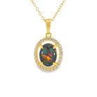 Gold plated Sterling Silver Opal triplet 9x7mm halo pendant - Masterpiece Jewellery Opal & Gems Sydney Australia | Online Shop