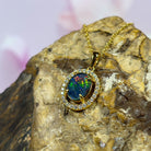 Gold plated Sterling Silver Opal triplet 9x7mm halo pendant - Masterpiece Jewellery Opal & Gems Sydney Australia | Online Shop