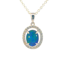Sterling Silver Opal Triplet Halo Pendant - Dainty Opal Necklace, Gold & Silver, Fire Opal, Raw Style 9x7mm - Masterpiece Jewellery Opal & Gems Sydney Australia | Online Shop