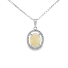 Sterling Silver White Opal Halo Pendant - Dainty & Raw, Silver & Gold Opal Necklace Options, Fire Opal Pendant 9x7mm - Masterpiece Jewellery Opal & Gems Sydney Australia | Online Shop