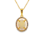 Gold plated Sterling Silver 9x7mm White Opal halo pendant - Masterpiece Jewellery Opal & Gems Sydney Australia | Online Shop