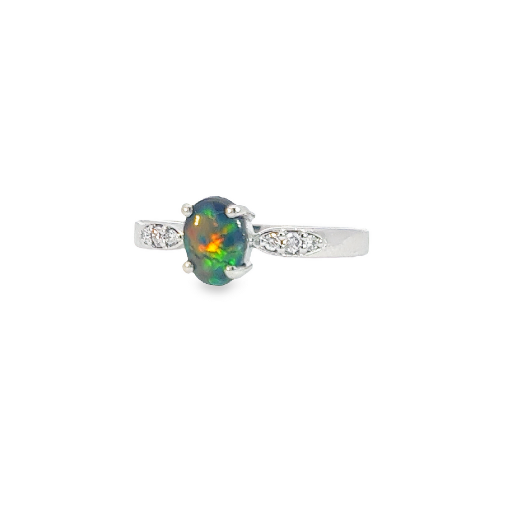 Platinum Black Opal 0.62ct and Faint Pink Diamond ring - Masterpiece Jewellery Opal & Gems Sydney Australia | Online Shop