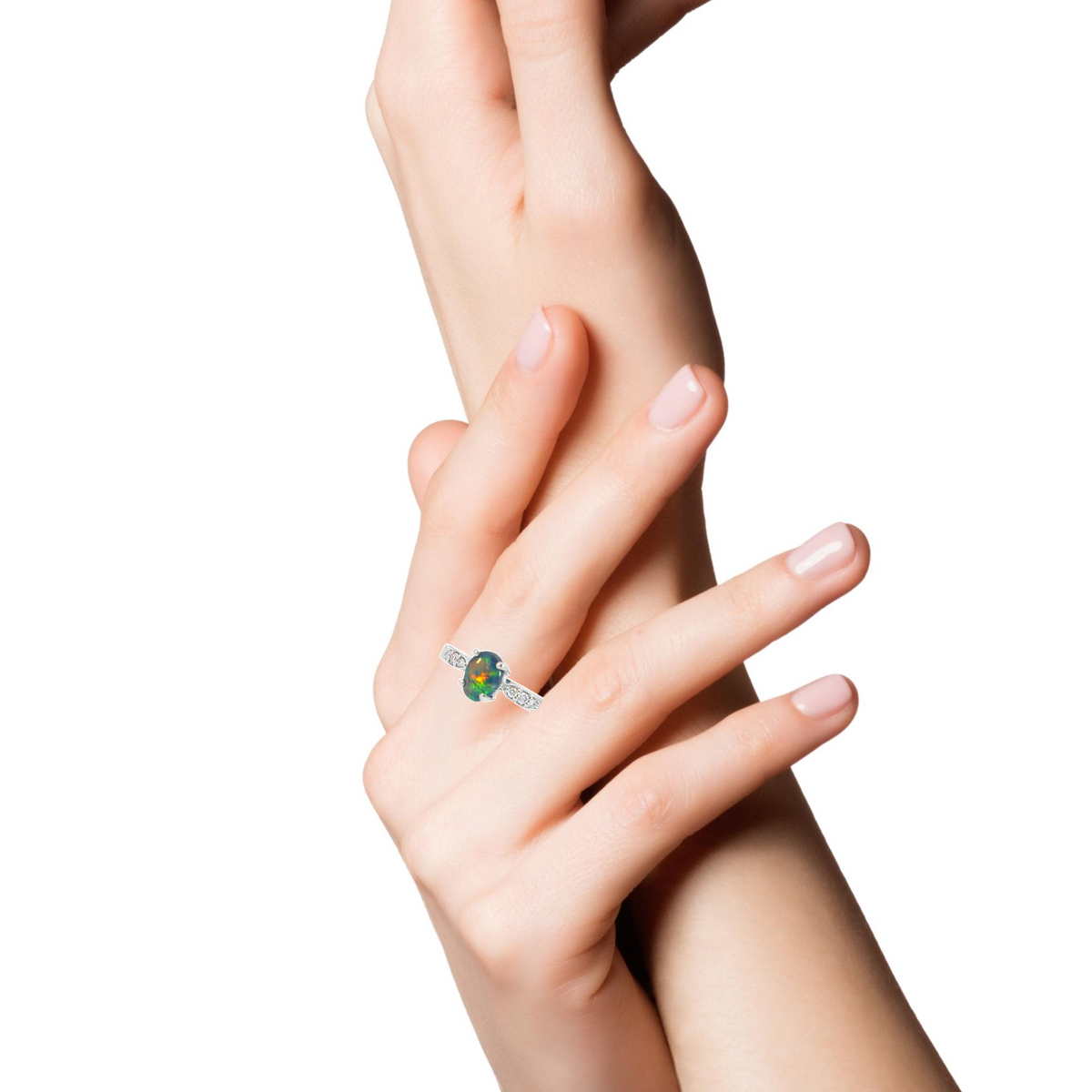 Platinum Black Opal Ring with Pink Diamonds for Women - Silver & Gold Opal Jewelry Elegance - Masterpiece Jewellery Opal & Gems Sydney Australia | Online Shop