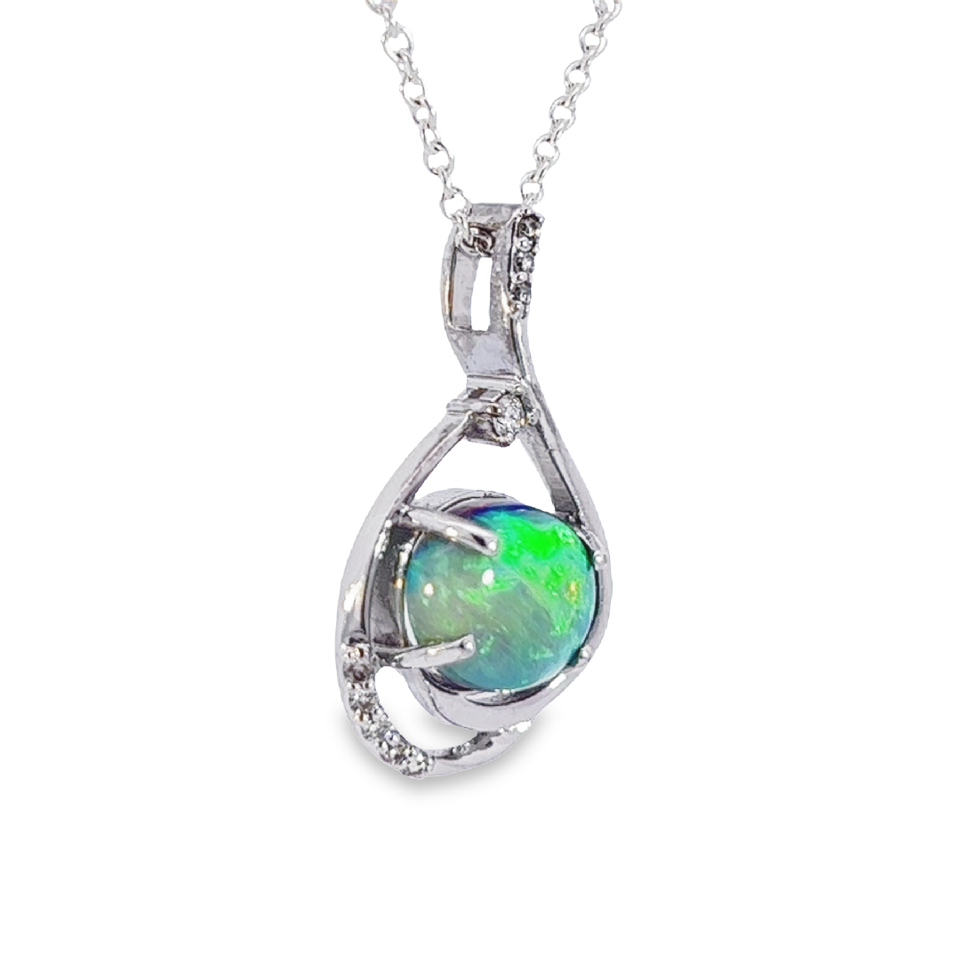 14kt White Gold Black Opal 2.08ct and Diamond pendant - Masterpiece Jewellery Opal & Gems Sydney Australia | Online Shop