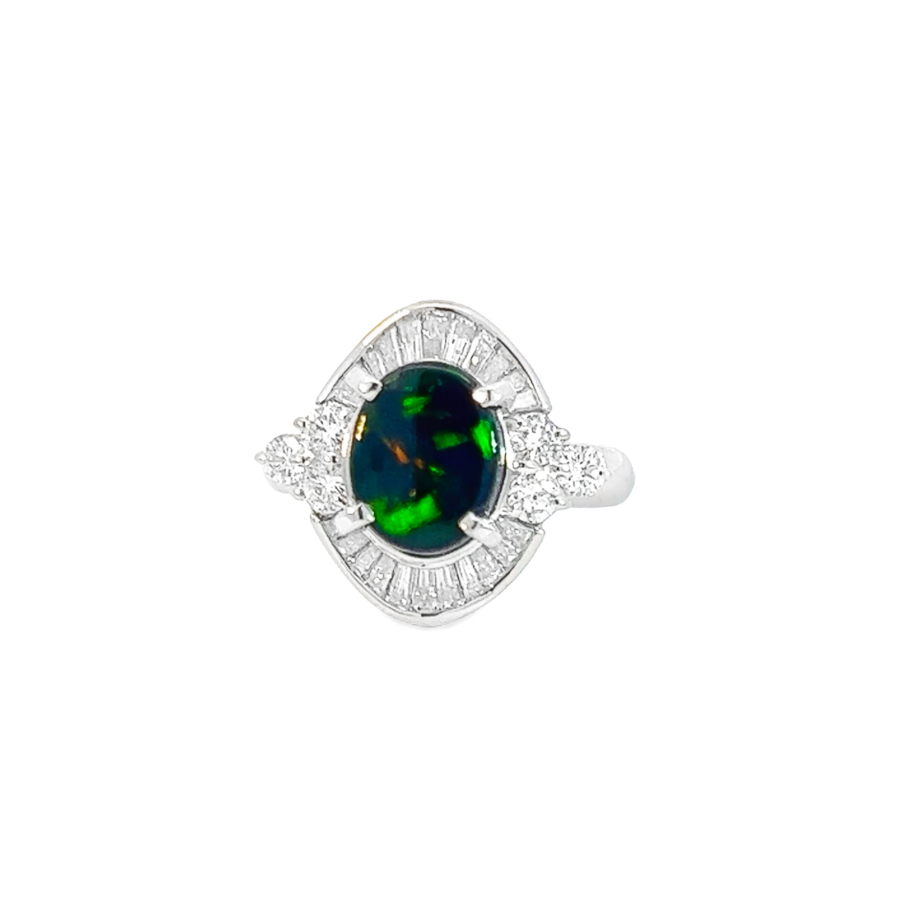 Women's Platinum Cluster Ring - Black Opal & Diamond - Silver & Gold Opal Jewelry for Modern Style - Masterpiece Jewellery Opal & Gems Sydney Australia | Online Shop
