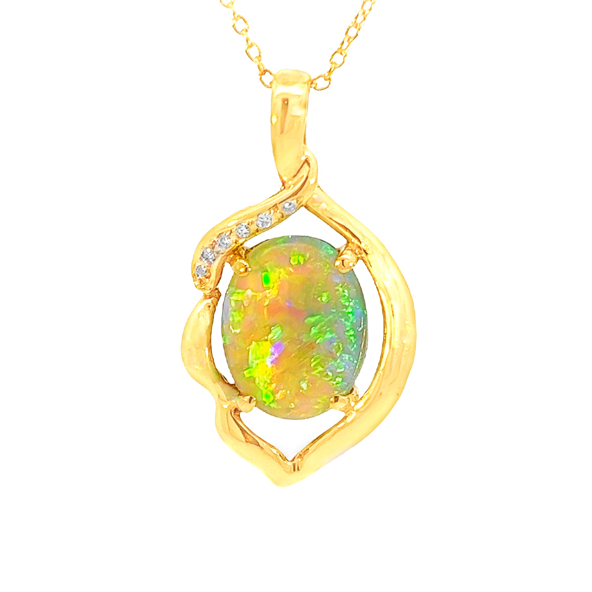 18Kt Yellow Gold Pendant - 4.19ct Black Opal and Diamond, Women's Necklace, Dainty Birthstone Jewelry, Opal Necklace, Perfect Gift for Her - Masterpiece Jewellery Opal & Gems Sydney Australia | Online Shop