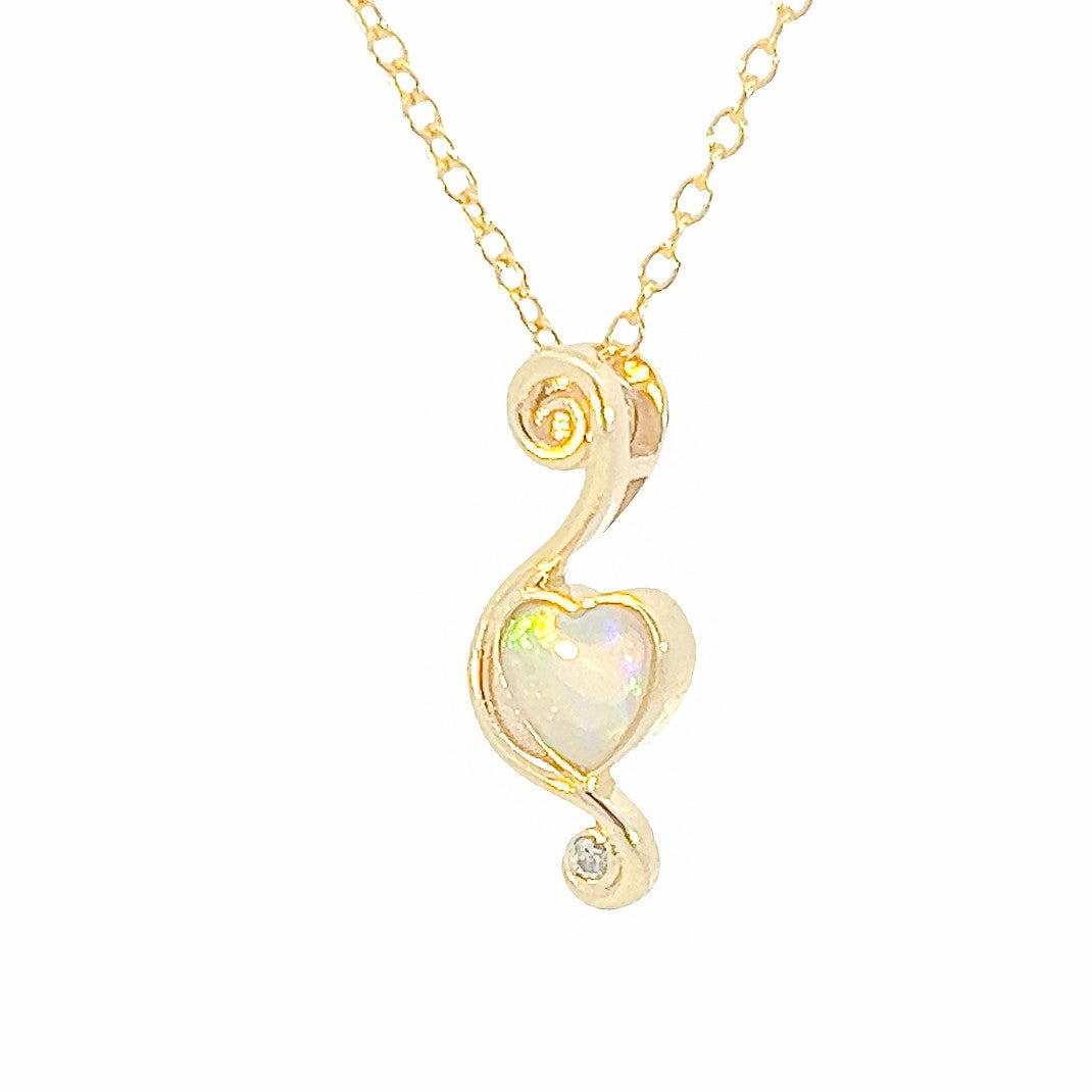 18kt Yellow gold pendant with 5mm Heart Opal and diamond - Masterpiece Jewellery Opal & Gems Sydney Australia | Online Shop