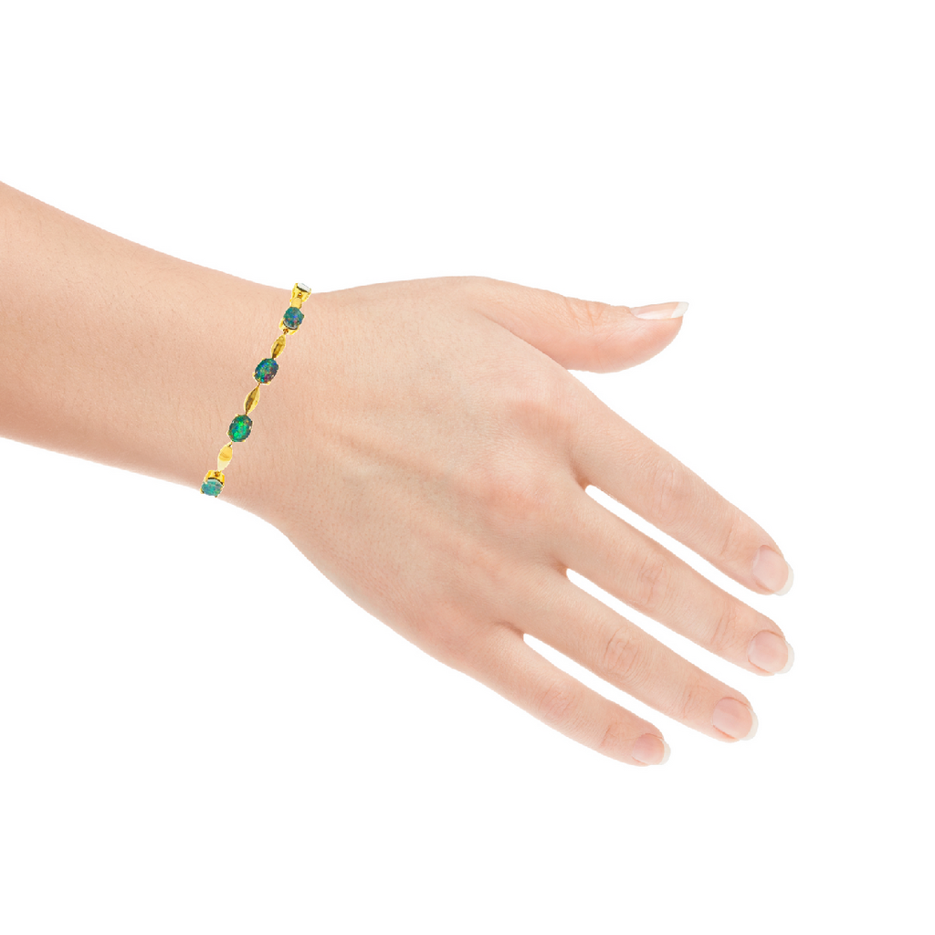 Gold Plated Silver 8x6mm Opal triplet and marquise shape alternating bracelet - Masterpiece Jewellery Opal & Gems Sydney Australia | Online Shop