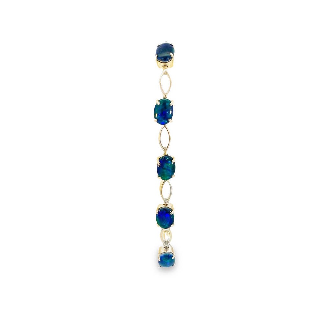 Sterling Silver 8x6mm Opal triplet and open shape marquise design bracelet - Masterpiece Jewellery Opal & Gems Sydney Australia | Online Shop