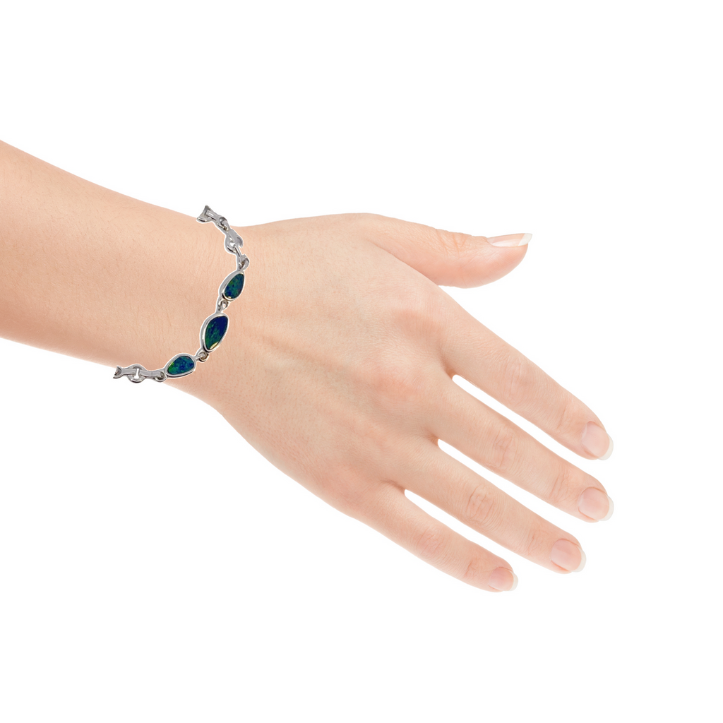 Sterling Silver freeform Blue Green Opal doublet bracelet - Masterpiece Jewellery Opal & Gems Sydney Australia | Online Shop