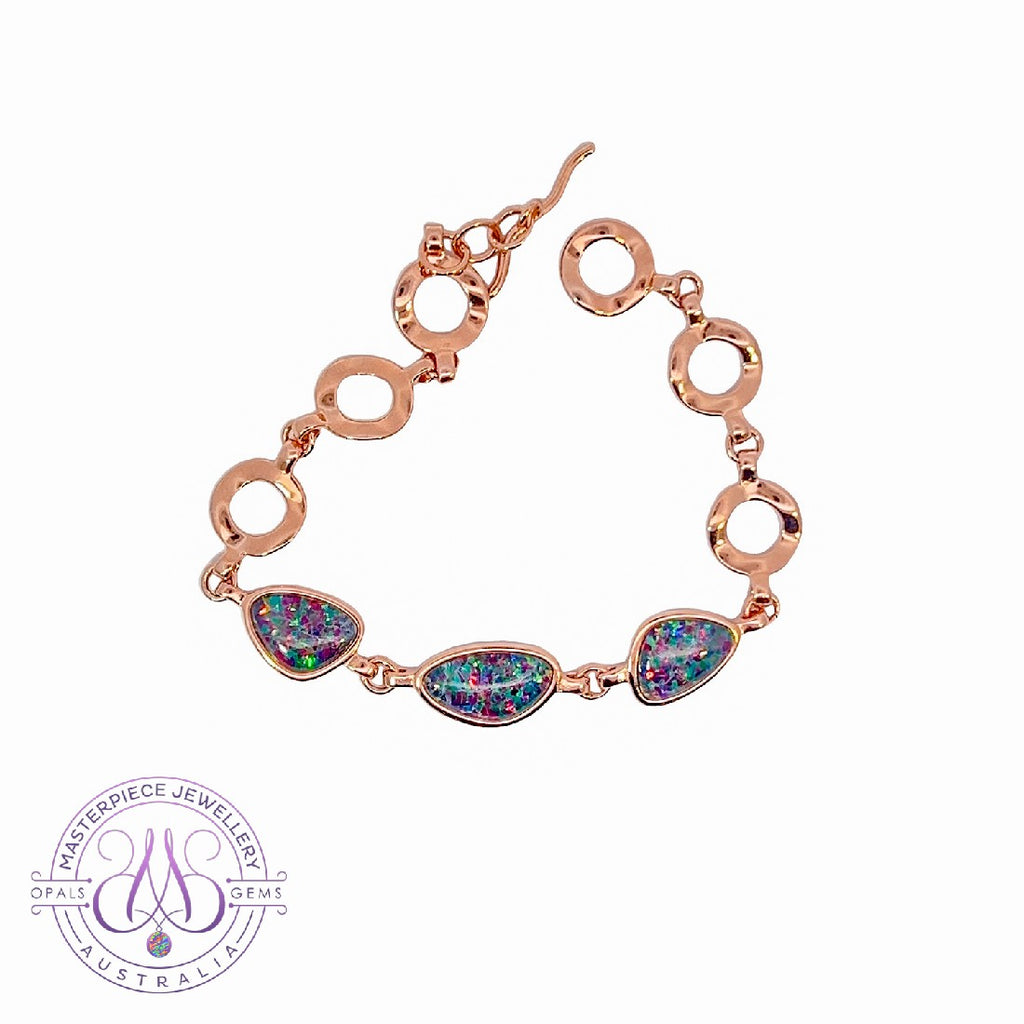Rose Gold plated silver bracelet with freeform Opal triplets - Masterpiece Jewellery Opal & Gems Sydney Australia | Online Shop