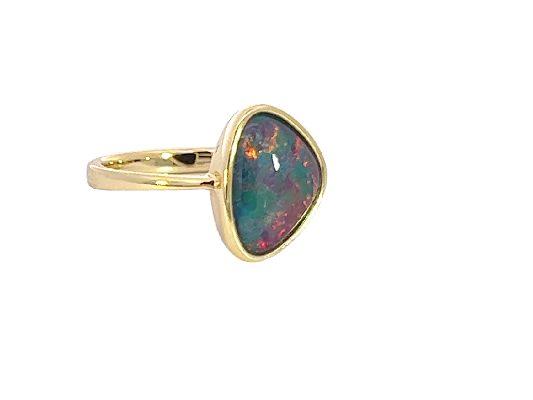 Gold plated silver solitaire Opal Triplet ring - Masterpiece Jewellery Opal & Gems Sydney Australia | Online Shop