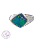 Sterling Silver Opal doublet and cubic zirconia broad ring - Masterpiece Jewellery Opal & Gems Sydney Australia | Online Shop