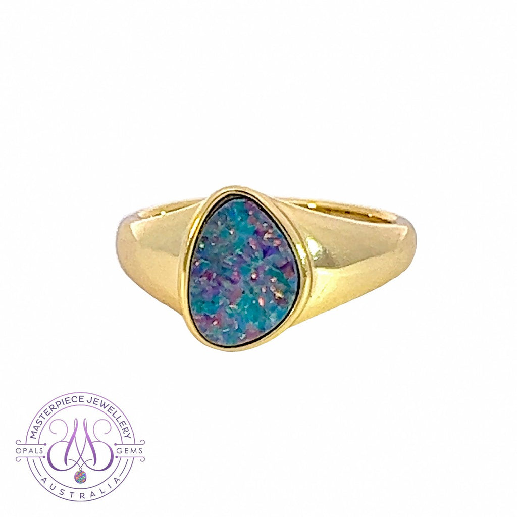 Gold plated Opal doublet solid shank ring signet style - Masterpiece Jewellery Opal & Gems Sydney Australia | Online Shop