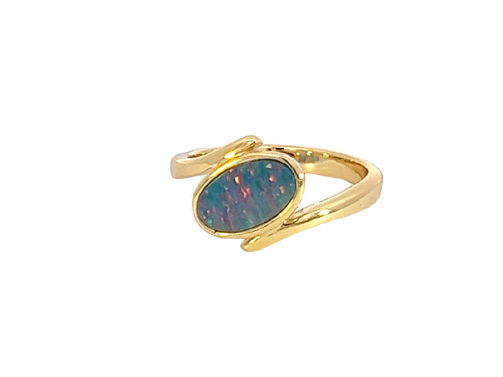 Gold plate sterling silver oval shape opal doublet ring - Masterpiece Jewellery Opal & Gems Sydney Australia | Online Shop