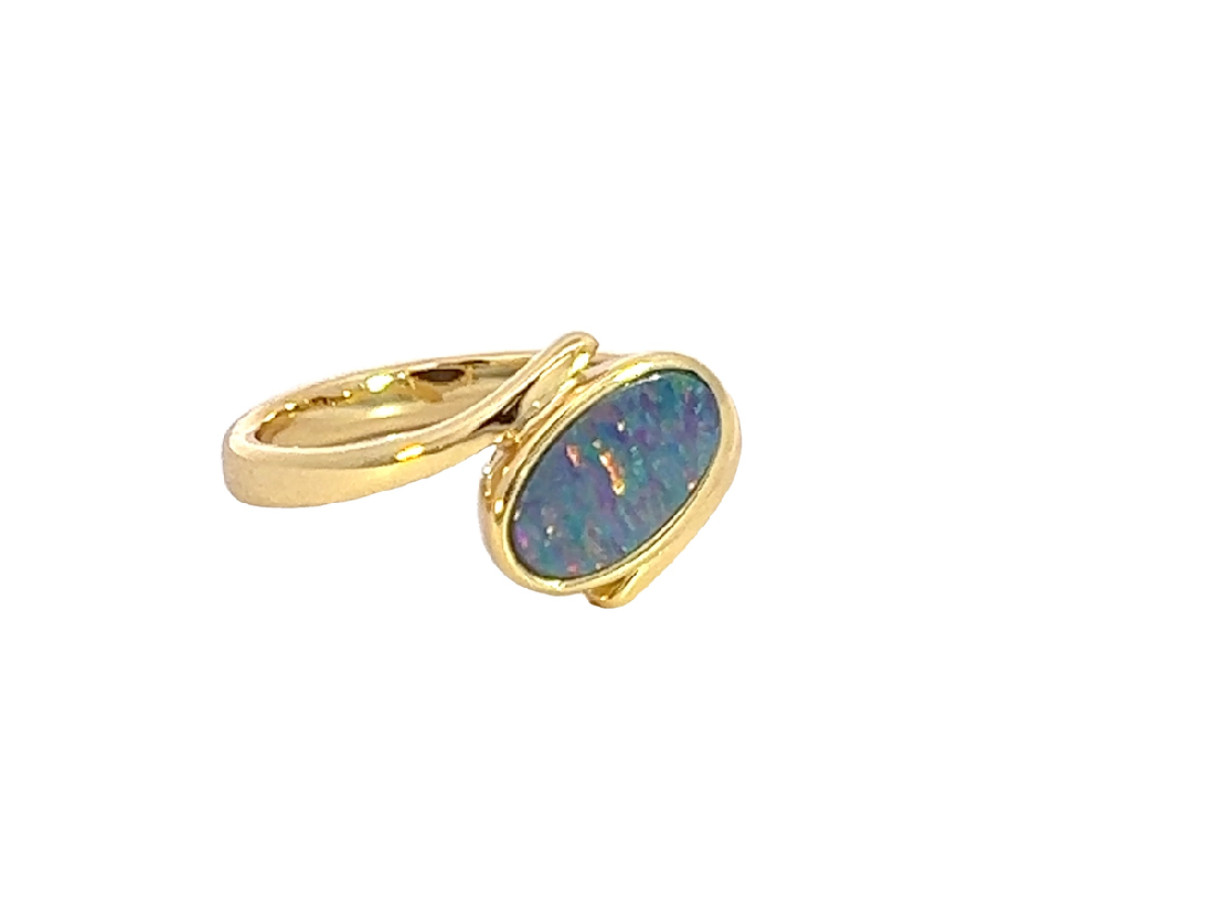 Gold plate sterling silver oval shape opal doublet ring - Masterpiece Jewellery Opal & Gems Sydney Australia | Online Shop
