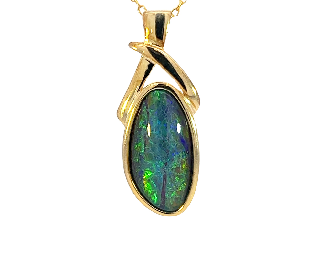 Gold Plated Silver Opal triplet 17x8mm pendant - Masterpiece Jewellery Opal & Gems Sydney Australia | Online Shop