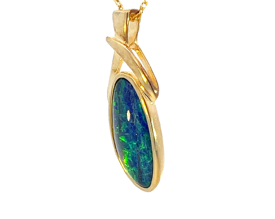 Gold Plated Silver Opal triplet 17x8mm pendant - Masterpiece Jewellery Opal & Gems Sydney Australia | Online Shop