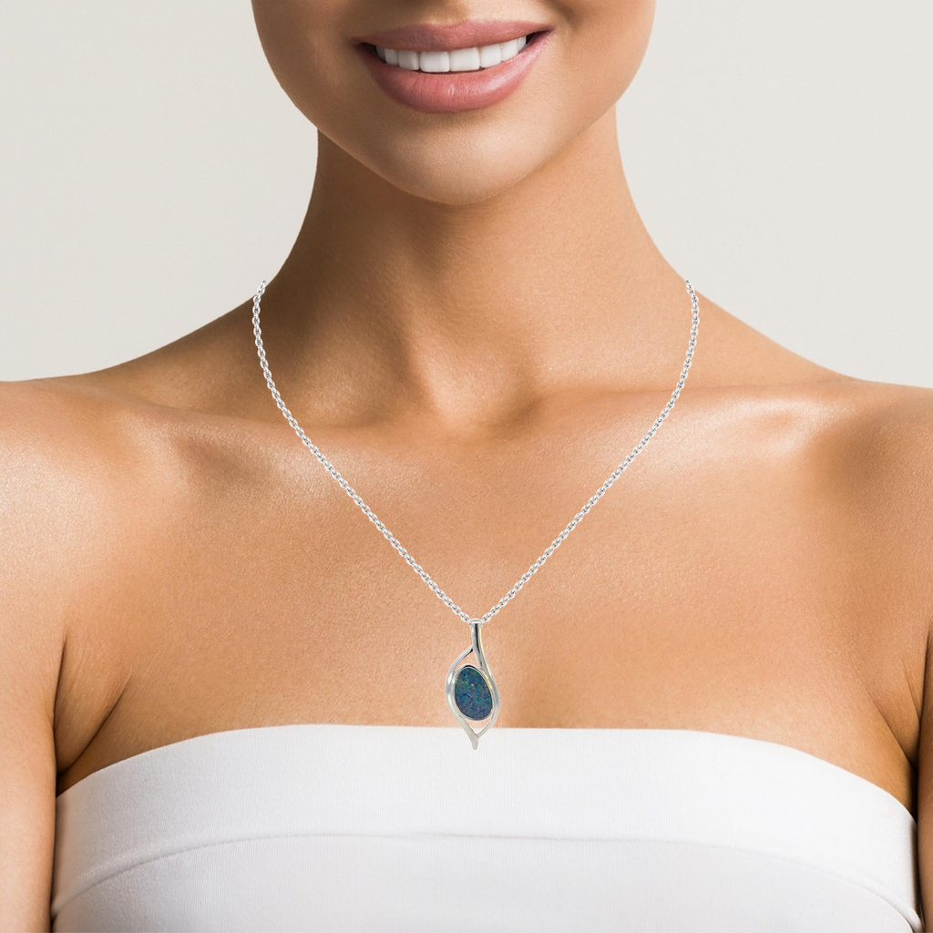 Sterling Silver Freeform Opal doublet 2.24ct pendant - Masterpiece Jewellery Opal & Gems Sydney Australia | Online Shop