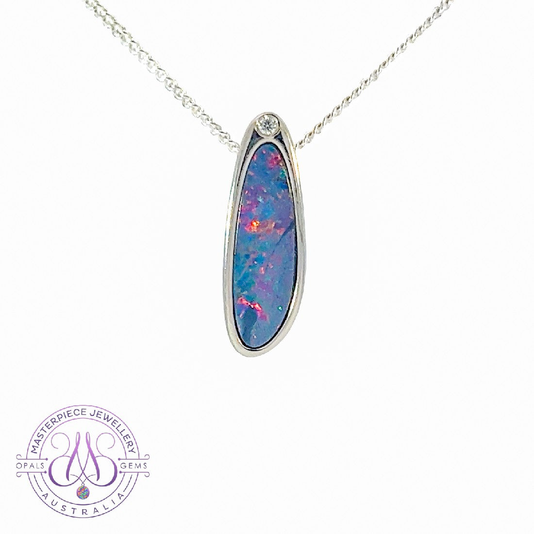 Silver slider freefrom Opal doublet pendant - Masterpiece Jewellery Opal & Gems Sydney Australia | Online Shop