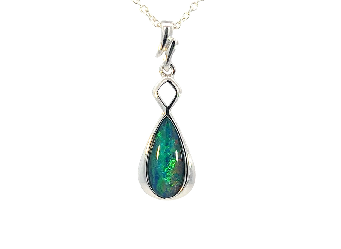 Sterling Silver Opal triplet pearshape 30x9.5mm pendant - Masterpiece Jewellery Opal & Gems Sydney Australia | Online Shop