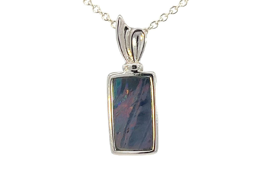 Sterling Silver rectangular shape Opal doublet pendant - Masterpiece Jewellery Opal & Gems Sydney Australia | Online Shop