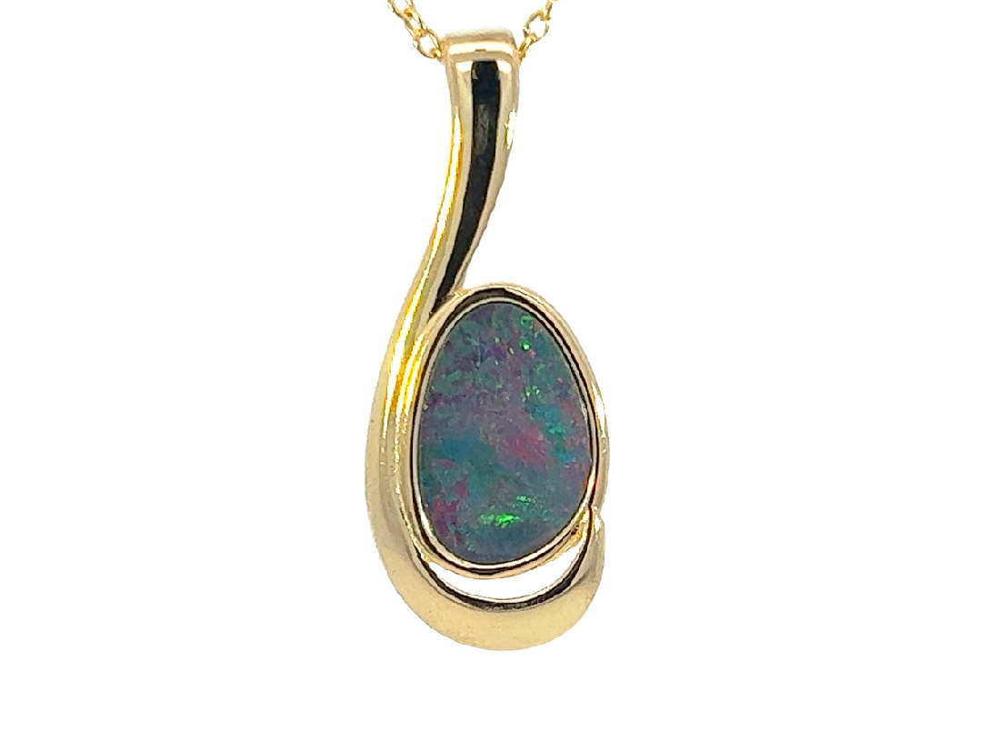 Gold Plated swirl Opal doublet 27.7x11mm pendant - Masterpiece Jewellery Opal & Gems Sydney Australia | Online Shop